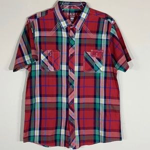 Karl Jeans Men’s Plaid Button Up Short Sleeve Shirt - Size XL